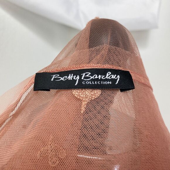 Betty Barclay Pink Sheer Blouse Large Mesh Embroidery Long Sleeves Whimsy Fairy - Picture 9 of 9